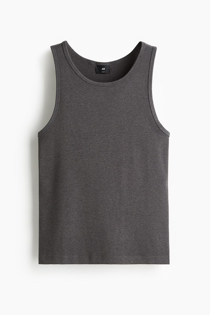 Slim-Fit Ribbed Tank Top – Charcoal Grey